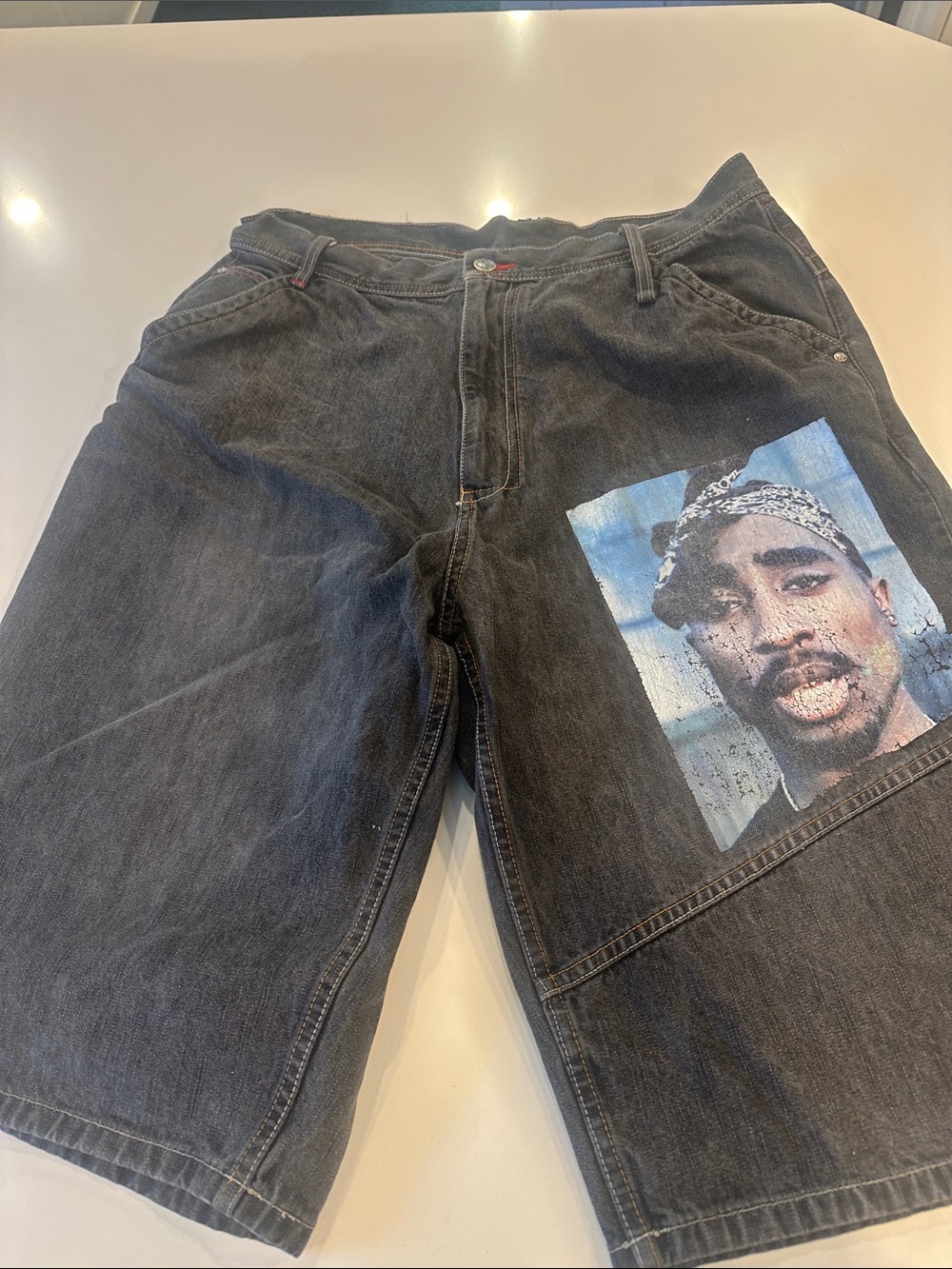 Tupac Black Men's Distressed Denim Shorts